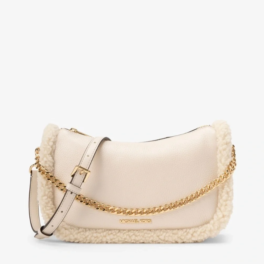 MICHAEL KORS CARMELA Medium Leather Chain Crossbody Shearling